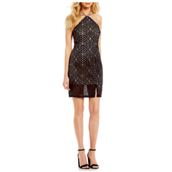 Sequin Hearts Dresses & Skirts - Sequin Hearts Y-Neck Lace Sheath Dress